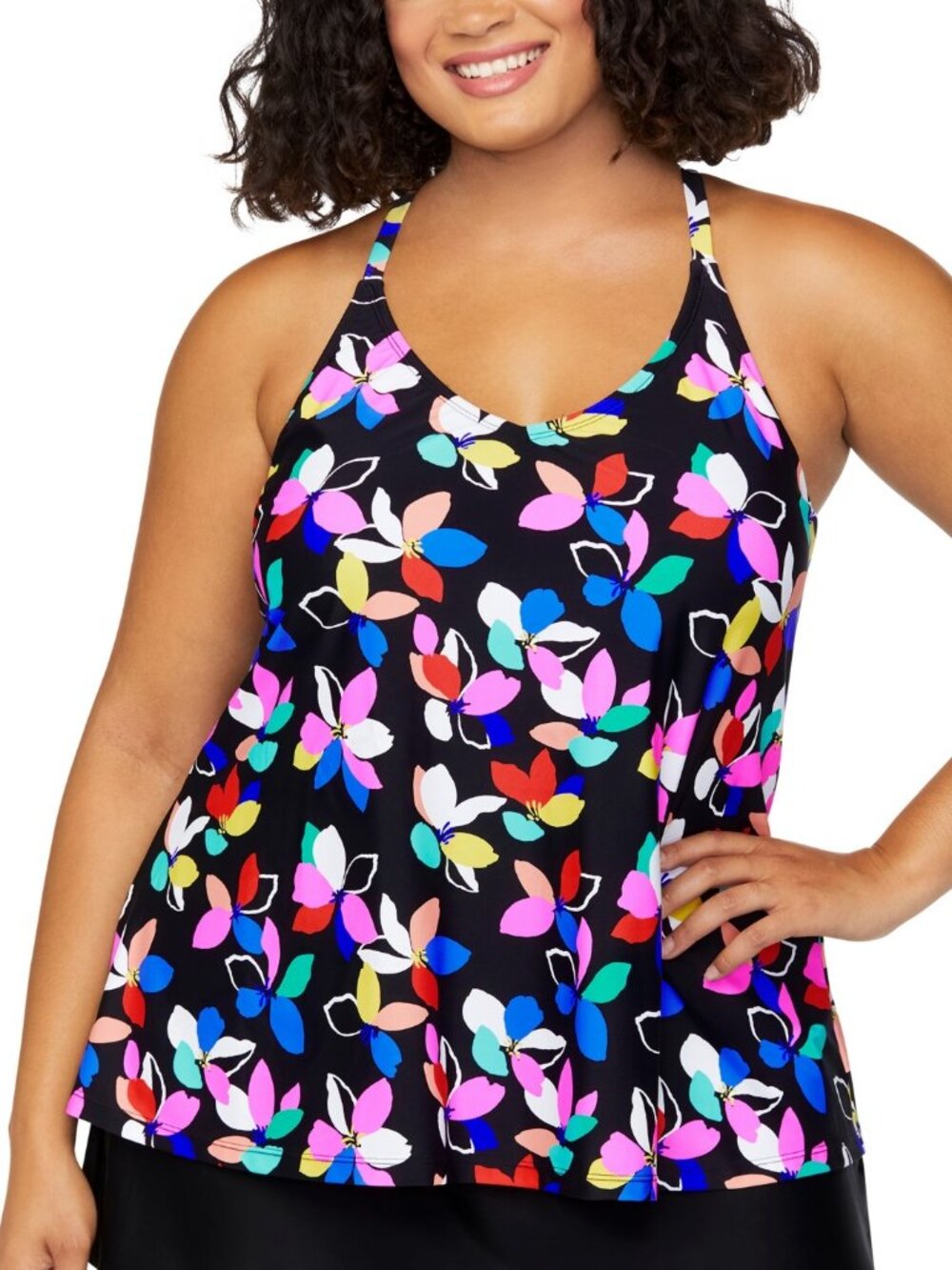 Island Escape  Plus Size Printed Racer-Back Tankini, Black Multi  Women Size 24W